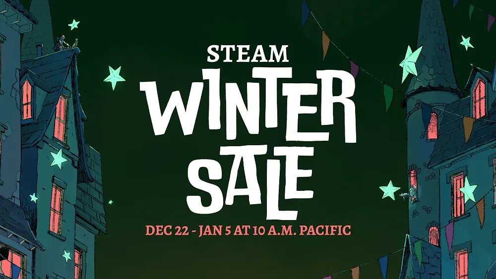 Text reads Steam Winter Sale. Dec 22 - Jan 5 at 10 A.M. Pacific