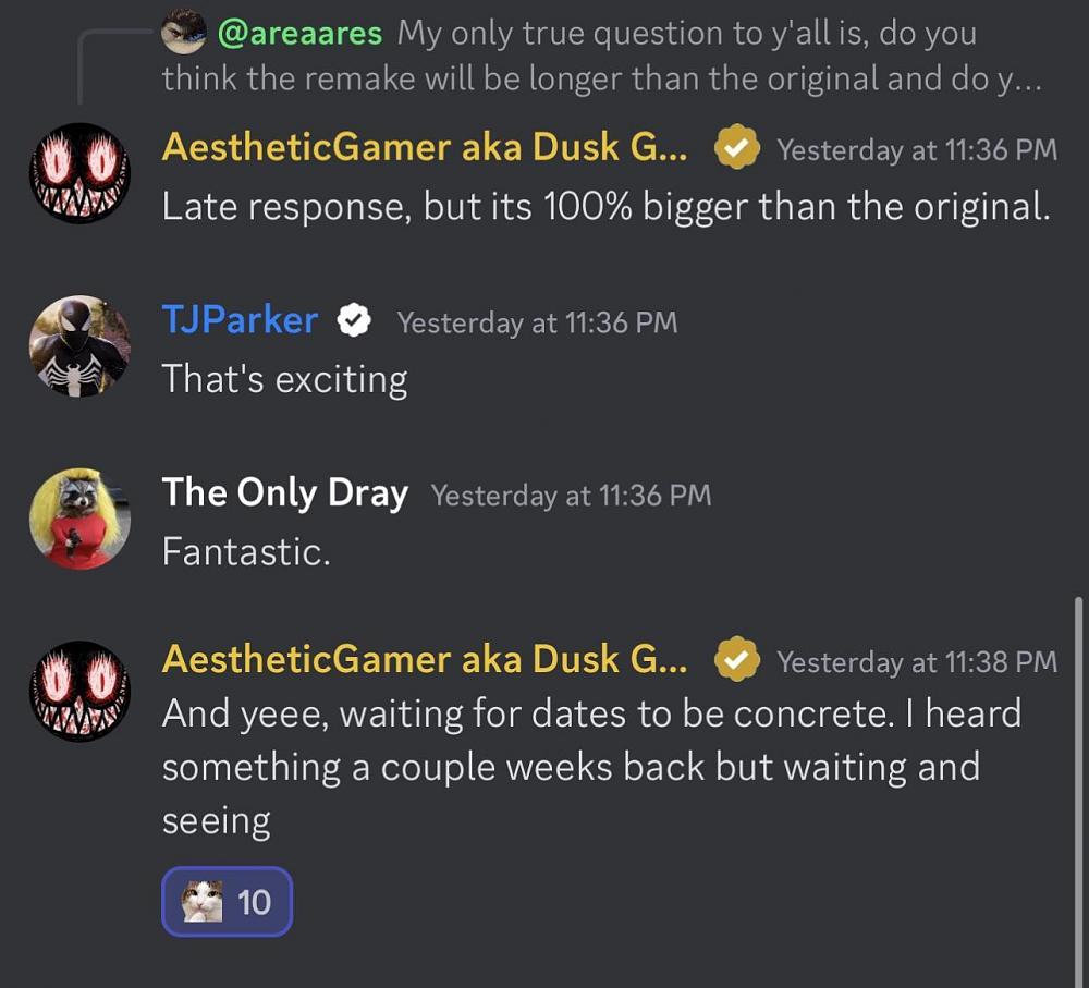 Screenshot from a Discord conversation suggesting Silent Hill 2 remake will be 100% bigger than the original game.