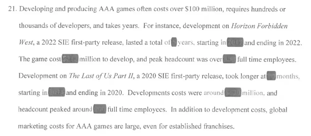 Part of a poorly redacted document from Sony to the FTC.