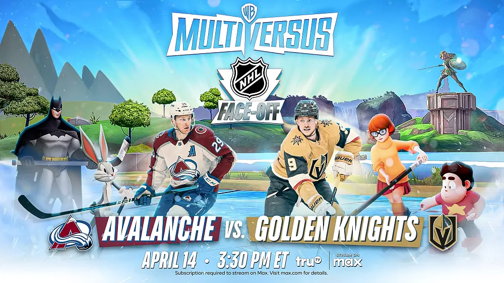 Art announcing the MultiVersus NHL Face-Off that blends live-action with animated characters.