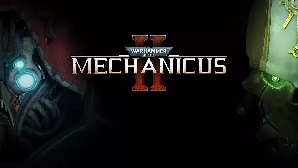 Key art showing the title for Warhammer 40,000: Mechanicus 2.