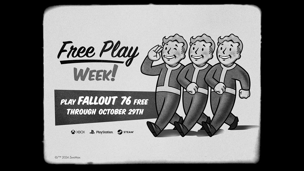 Image promoting a free play event for Fallout 76 running until October 29th.
