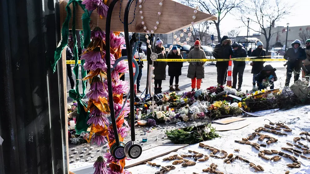 A memorial for Alex Pretti, who was murdered in broad daylight by his own government.