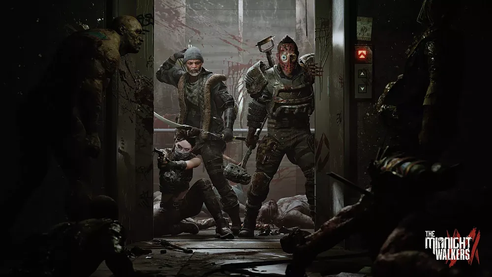 Survivors fending off zombies.