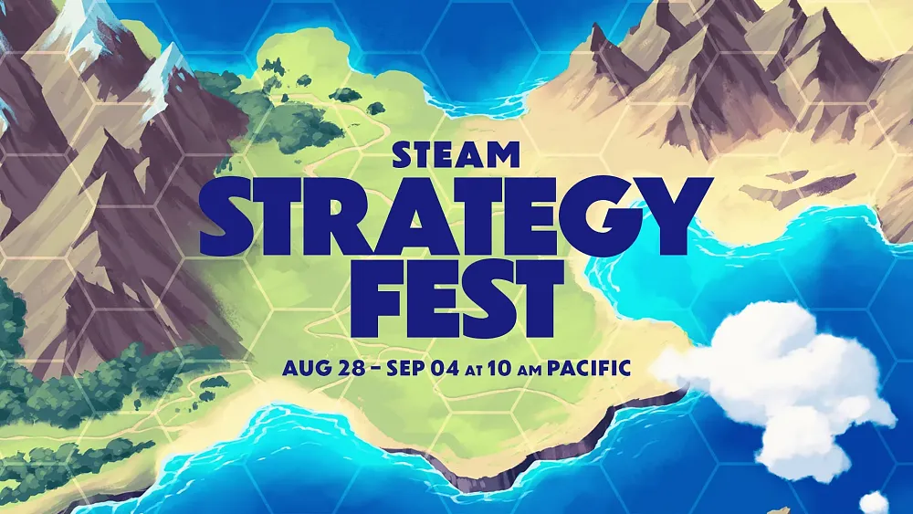 Text: Steam Strategy Fest. August 28 - September 4 at 10AM Pacific.