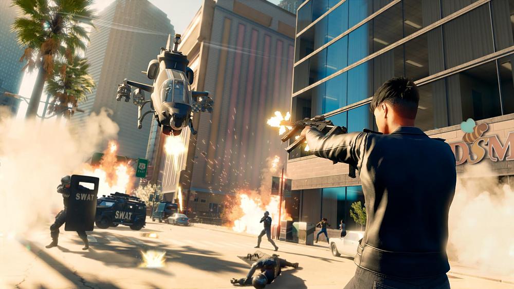 Battle on the streets of a city between gang members and the authorities.