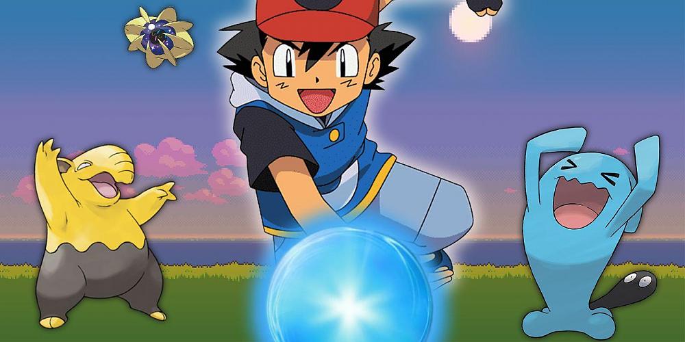 Various Pokemon creatures and a Pokemon trainer.