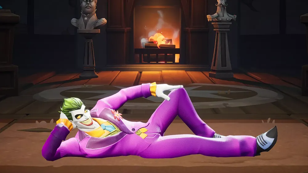 The Joker laying down on his side.