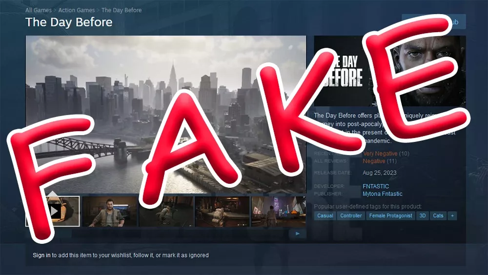 Fake Steam Store listing for The Day Before