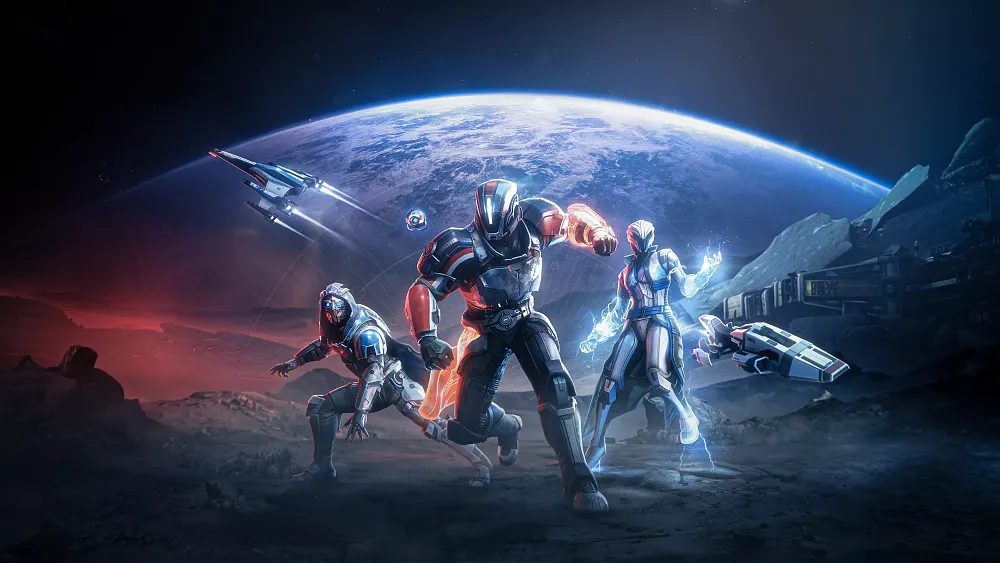 Art showing Mass Effect cosmetic gear in Destiny 2.