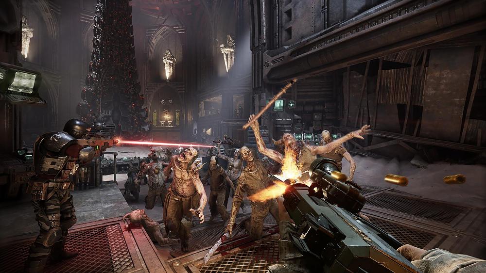 Screenshot showing a lot of enemies and players engaging in a gunfight.