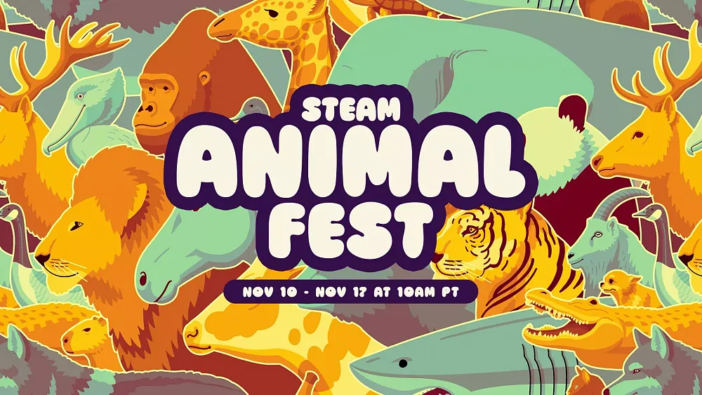 Promotional art for Steam's Animal Fest. Say it runs from November 10th at 10am PT until November 17th at 10am PT.