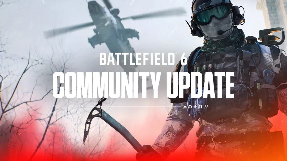 A soldier holding an ice pick. The text reads: Battlefield 6 Community Update.