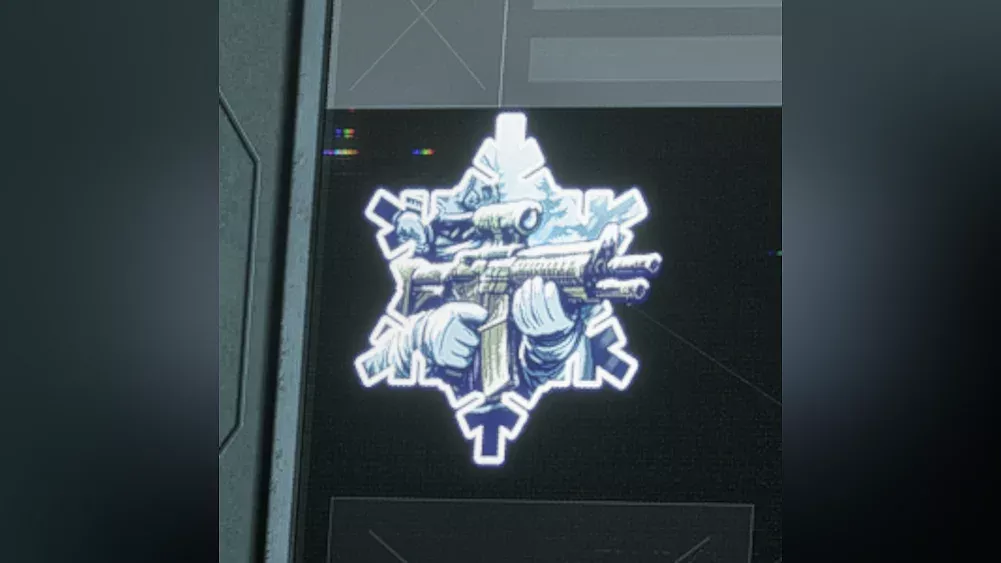 A screenshot of an in-game cosmetic sticker from Battlefield 6 that appears to have been made using generative AI due to an assault rifle having two barrels and other issues.
