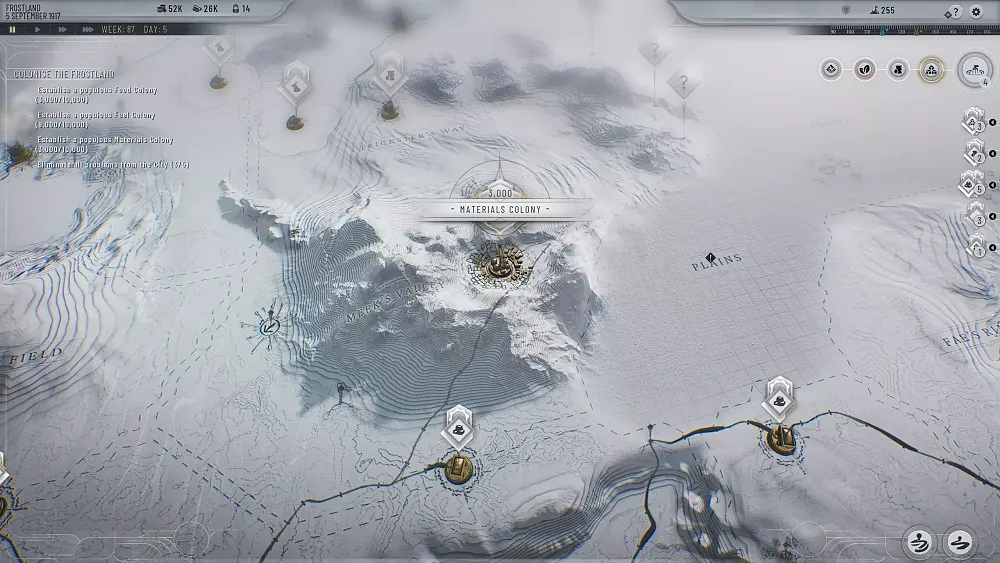 Image showing an example of multiple colonies in the game Frostpunk 2.