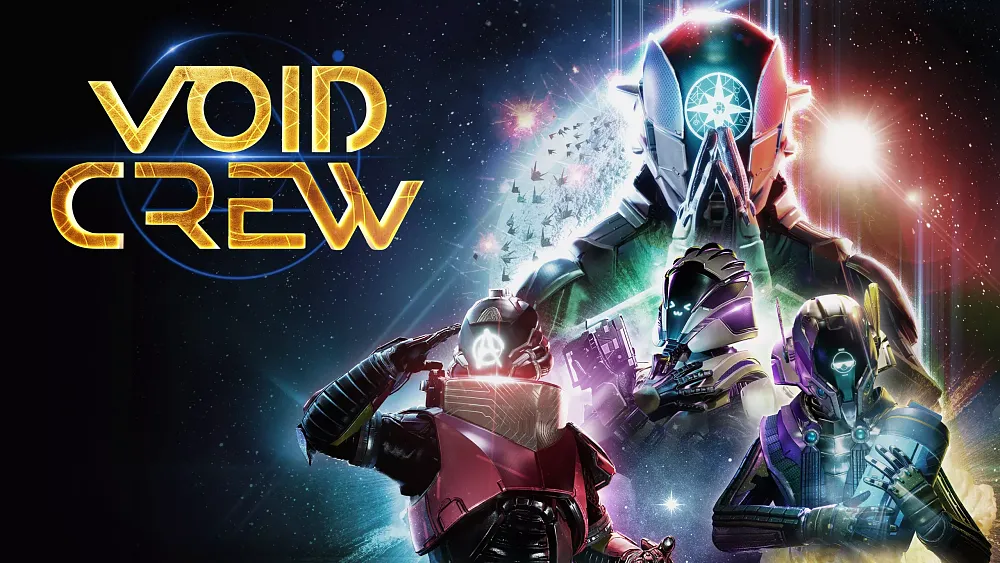 Art with the text Void Crew next to three posing space explorers of the future.