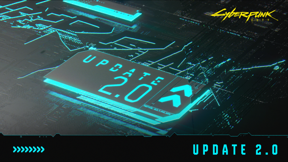 Text saying Cyberpunk 2077 Update 2.0