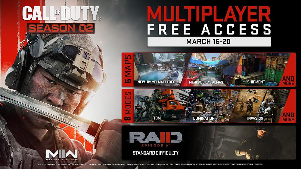 Infographic showing the dates and content included in a free multiplayer weekend for a game.