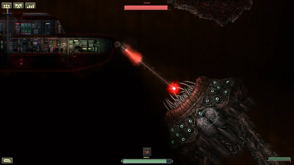 Side view of a giant alien sea creature attacking a submarine.