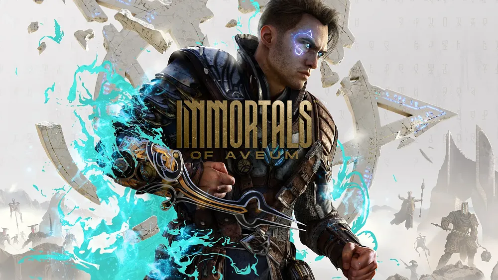 Magic infused guy looking angry to the right. Text: Immortals of Aveum.