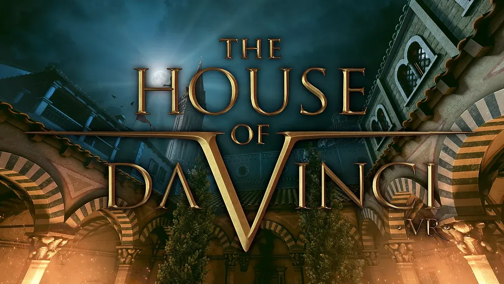 Text: The House of Da Vinci VR. Image is just some 16-century city alleyway at night depiction.