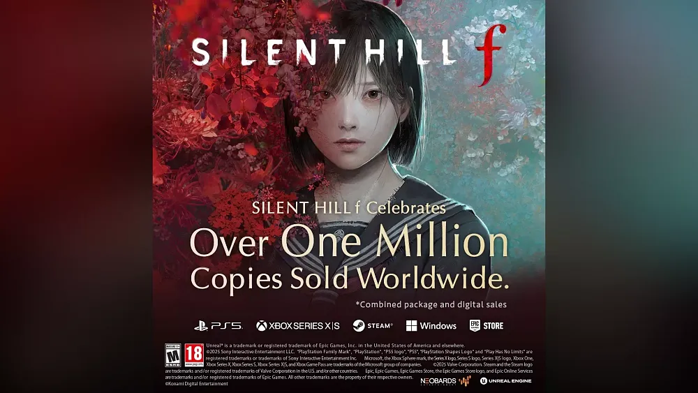 Image announcing that Silent Hill f sold over 1 million copies in a day since its release.