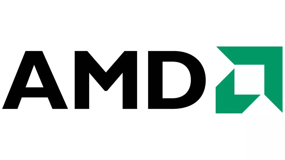 Logo for AMD with the letters and green arrow design.