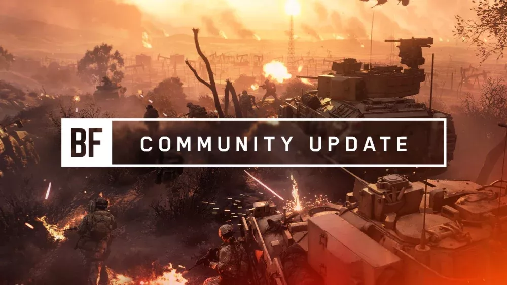 Simple image announcing a new community news update for Battlefield 6.