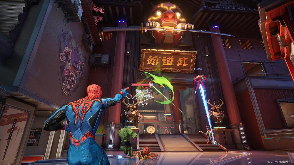 Spider-Man and other Marvel heroes and villains engaged in battle.