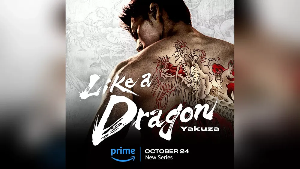 Promo art showing the back of a Yakuza character, Kazuma Kiryu, from the upcoming live-action adaptation of Like a Dragon for Amazon's Prime Video.