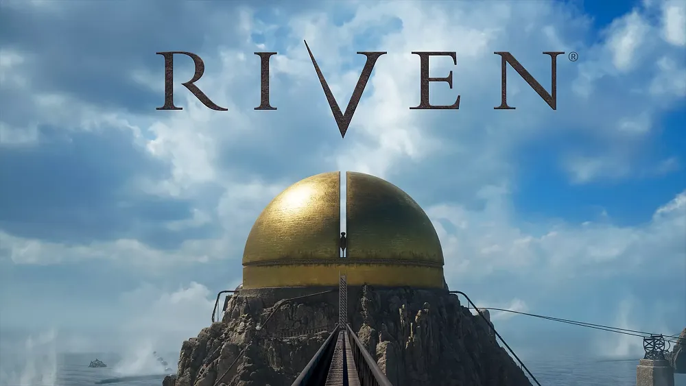 Key art showing a dome on a small land area surrounded by water with a long walkway leading to it.