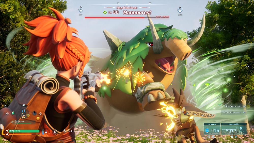 A character shooting a modern assault rifle at a giant tusked creature.