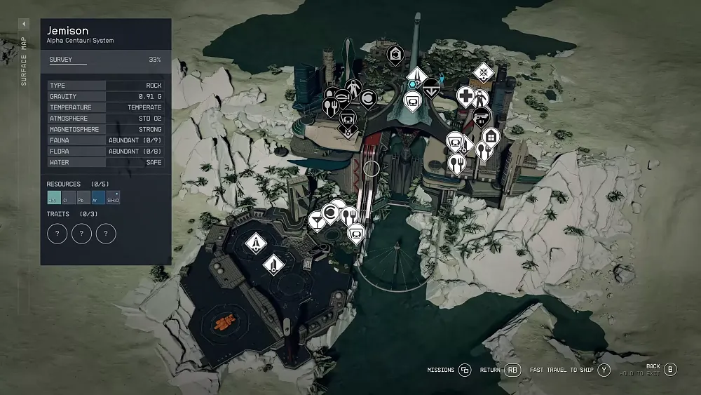 The new city map for Starfield.