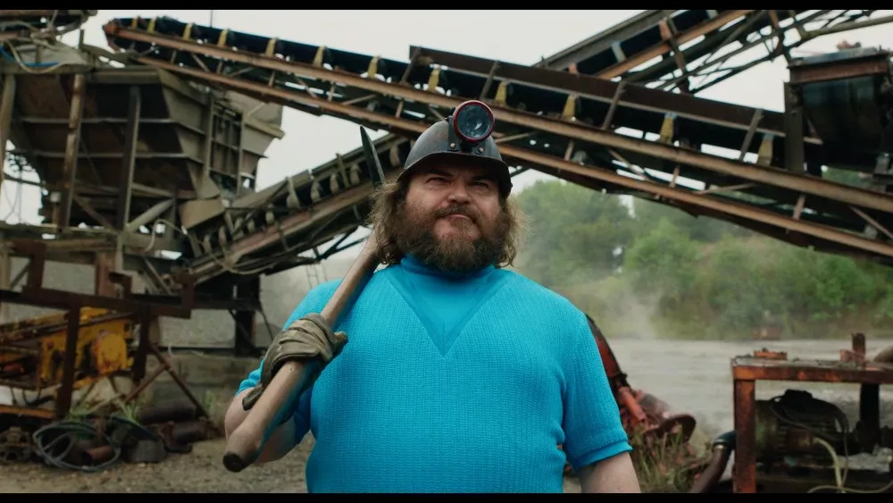 Still from the Minecraft live-action movie with Jack Black as Steve.