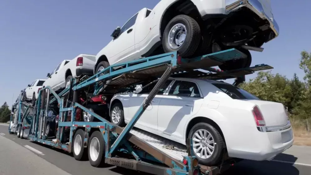 Cars being shipped on a truck