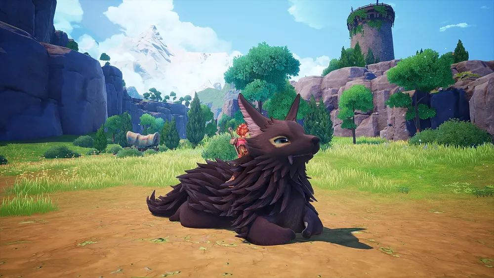 Screenshot of a character riding a giant wolf-like creature known as a pikul.