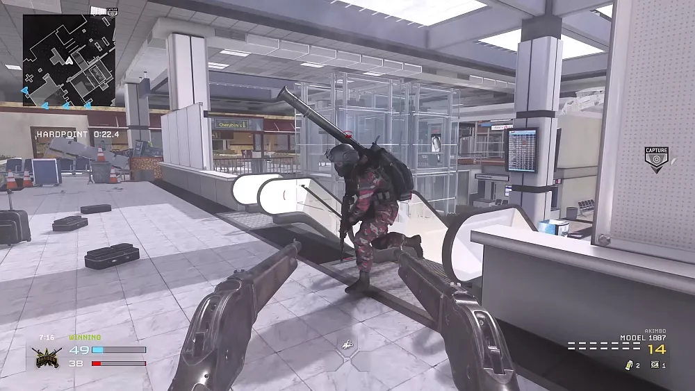 Screenshot showing someone with akimbo Model 1887 guns from the H2 Mod for Call of Duty: Modern Warfare Remastered.