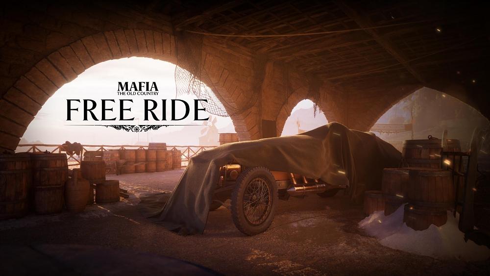 Mafia: The Old Country. Free Ride. Image shows an old racecar under a tarp.