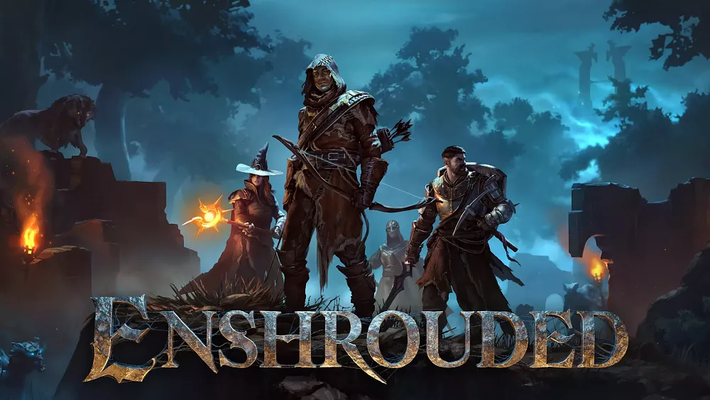Key art showing characters standing on some building ruins at night.