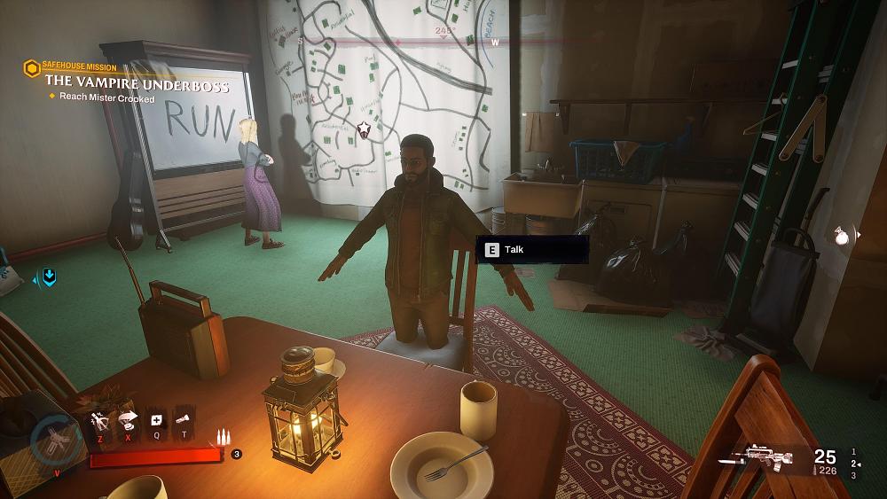 One of the countless bugs in Redfall showing an NPC t-posing through a chair.