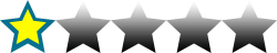 A review score showing 1 out of 5 possible stars on a system using whole numbers only.