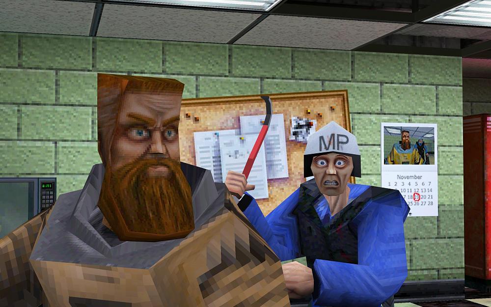 A screenshot showing the alpha build models for Gordon and Barney from Half-Life 1.