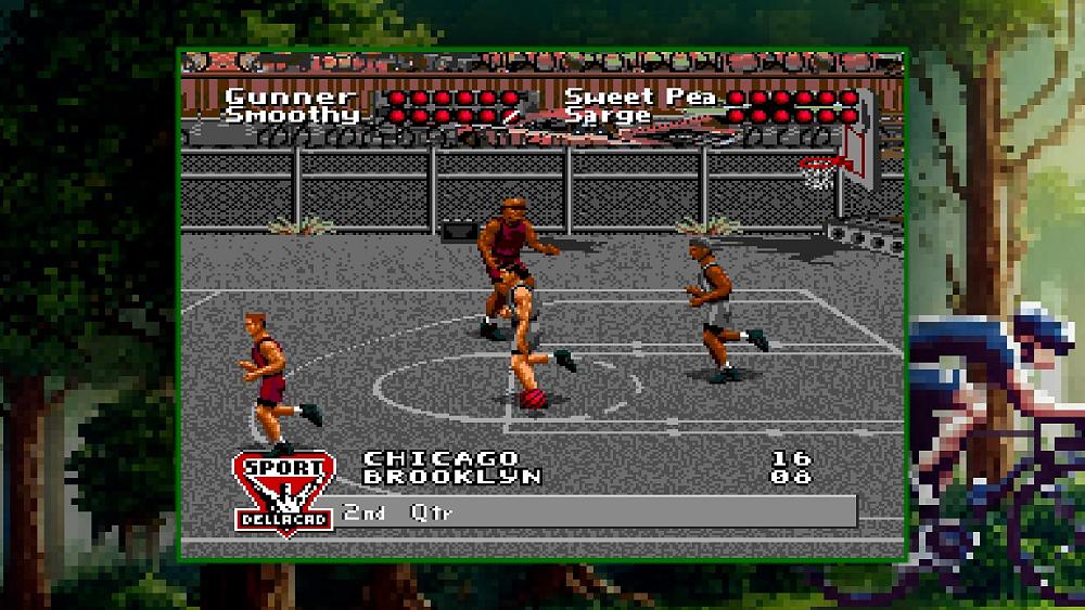 Image of a 90s basketball game featuring 2v2 gameplay.