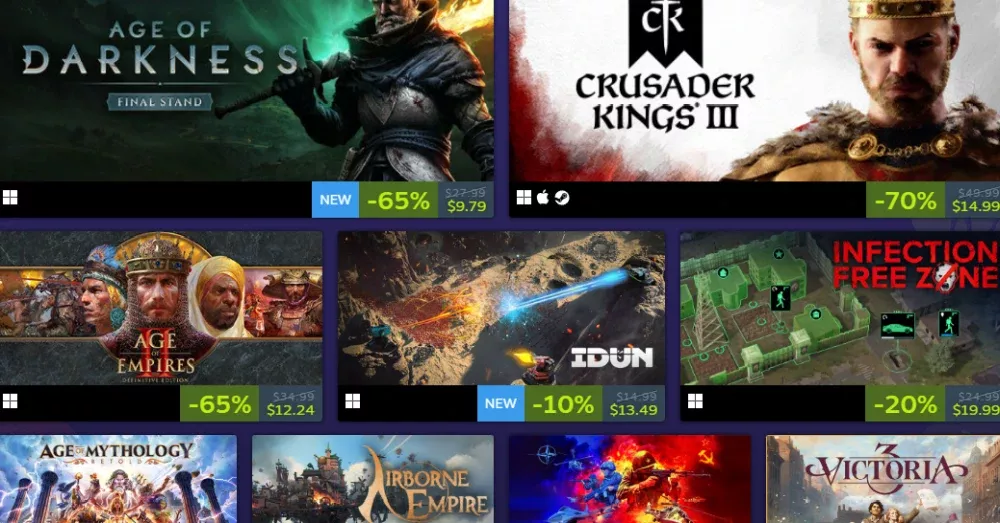 A sample of some of the real-time strategy titles on sale during the Steam Real-Time Strategy Fest.