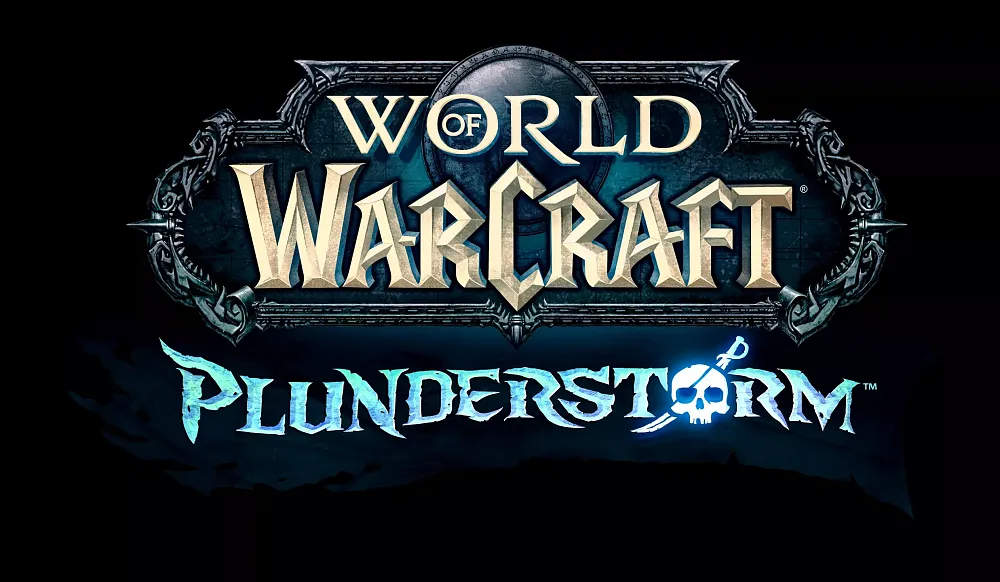 Text logo: World of Warcraft - Plunderstorm.