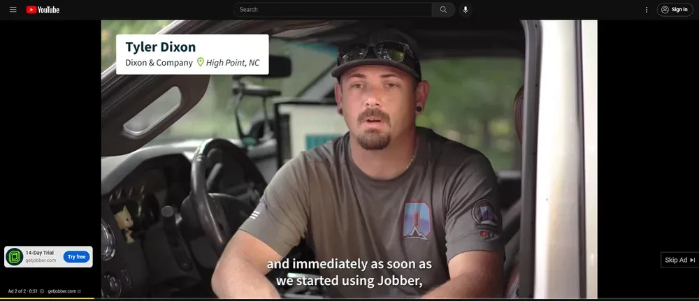 Screenshot of a typical YouTube pre-roll video advertisement.