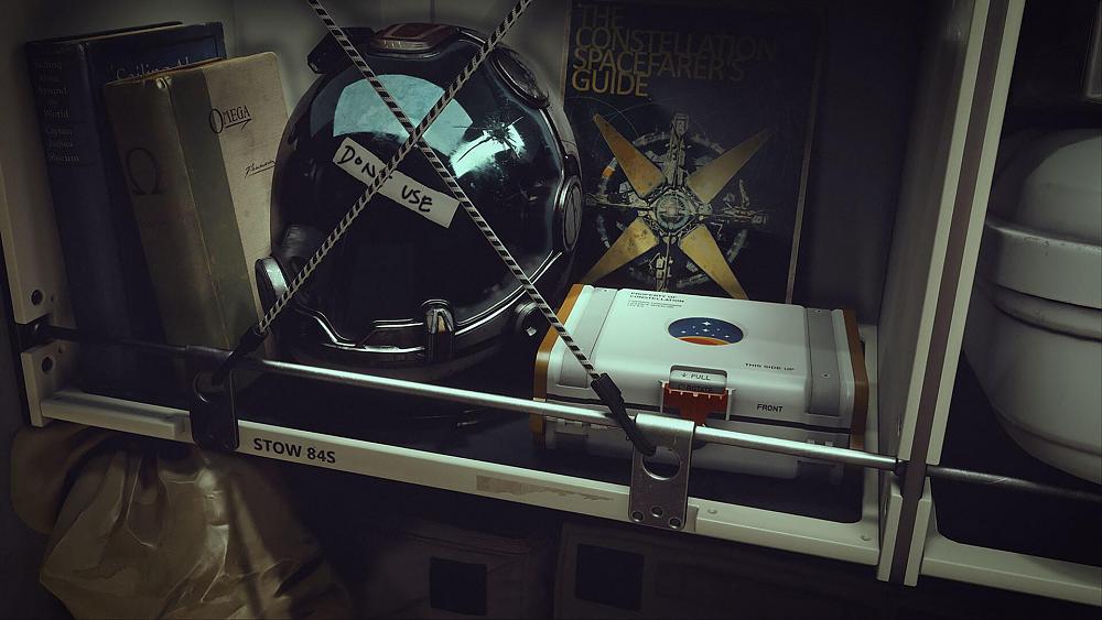 A space helmet and other items needed for long term travel and living in space.