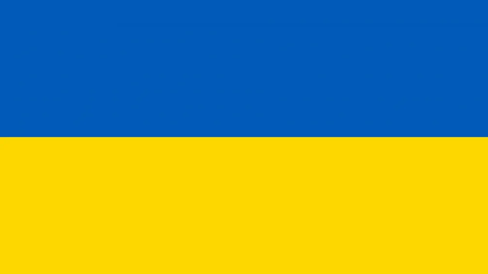 The flag of Ukraine, the top half is blue, the bottom half is yellow.