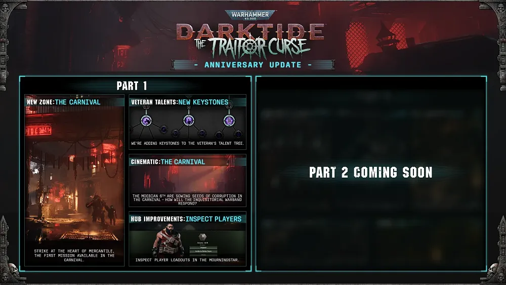 Roadmap showing new content coming in part one of a two-part update for a game.