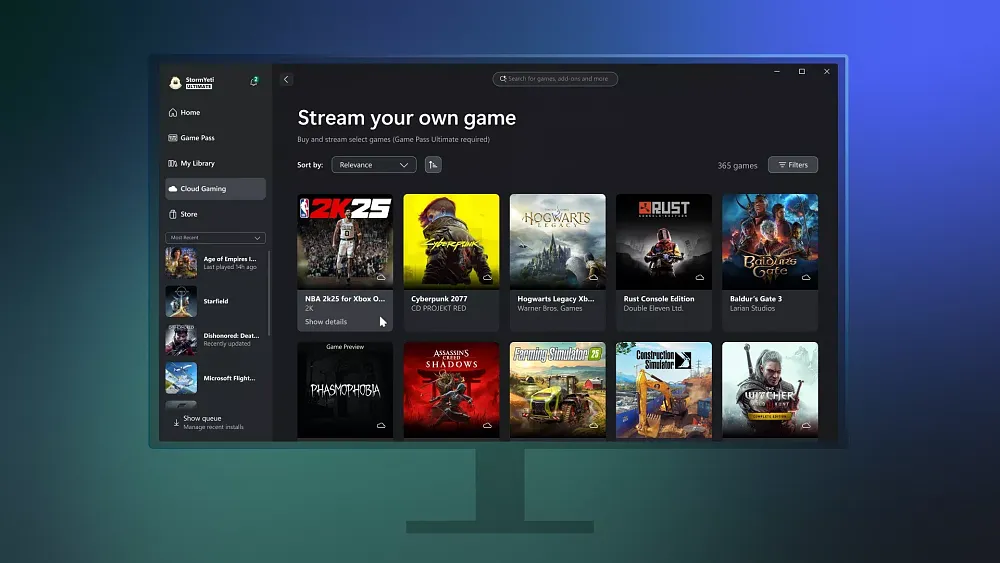 A screenshot showing a beta for streaming Xbox console games on the Xbox PC app.